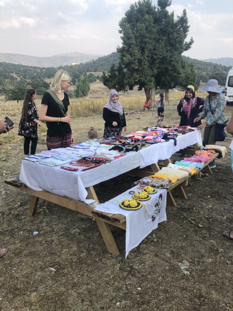 Local handicrafts on display at the almond park